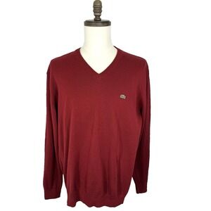 Lacoste Mens Pullover Sweater Red V-Neck Size 7 (XL / XXL) Stretch Preppy Office